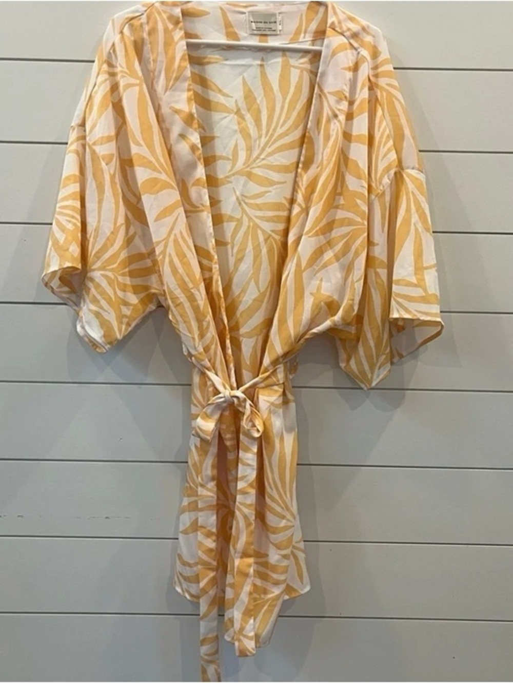 Women's Yellow Leaf Print Tie-Front Dress